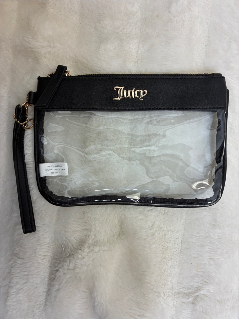 Juicy Couture Black Clear PVC Wristlet with Gold Logo